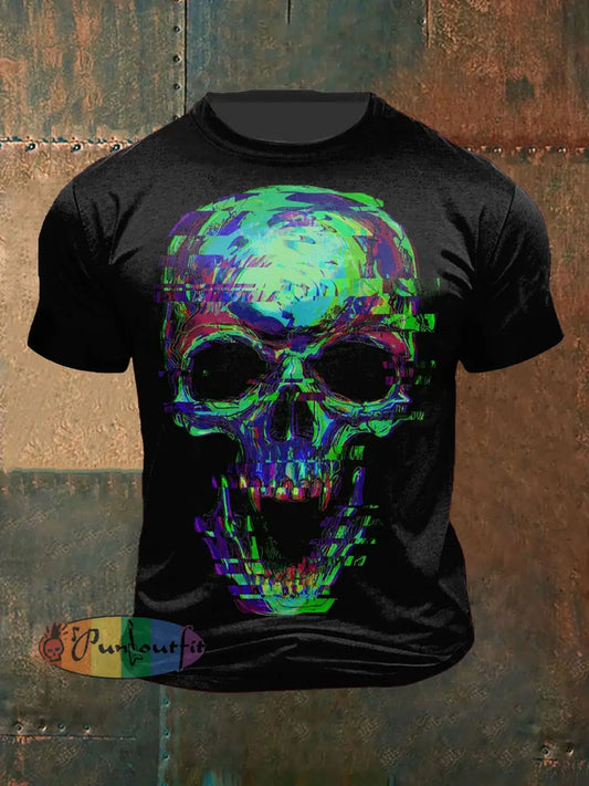 Skull Printed Vintage Fashion Loose Short Sleeve T-Shirt Black / S