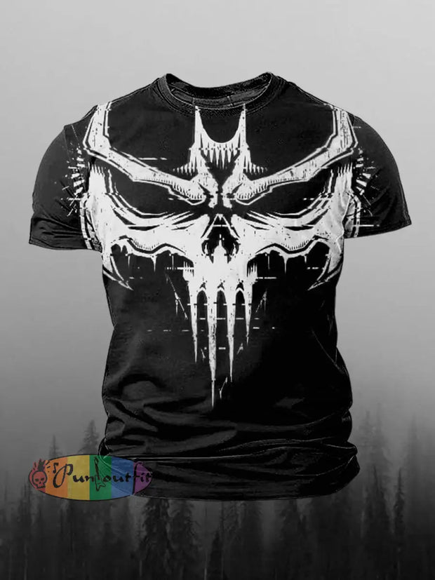 Skull Printed Vintage Fashion Loose Short Sleeve T-Shirt Black / S