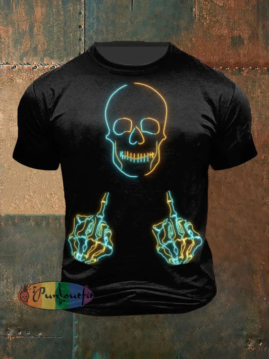 Skull Printed Vintage Fashion Loose Short Sleeve T-Shirt Black / S