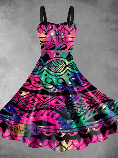 Sleeveless summer dress with Color abstract for women Pink / S