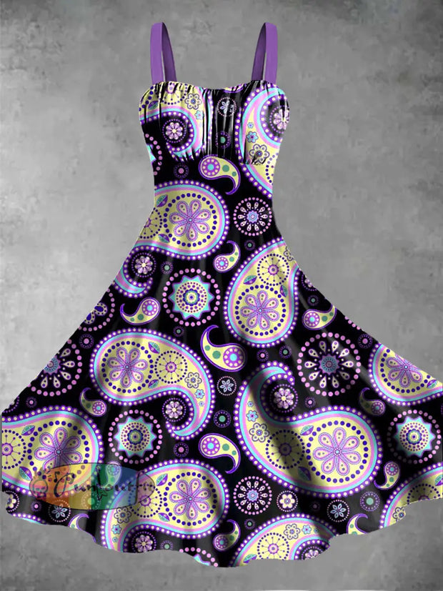 Sleeveless Summer Dress With Paisley For Women Purple / S