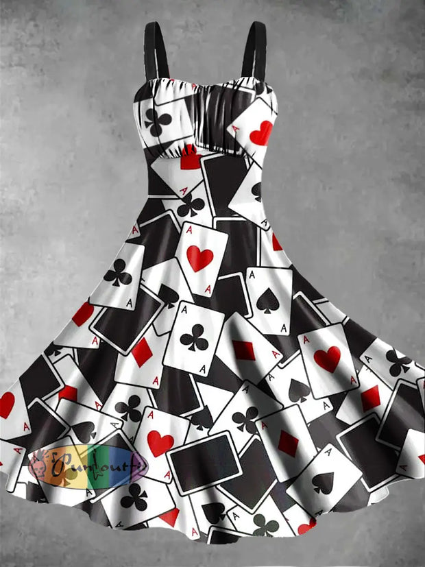 Sleeveless Summer Dress With Poker For Women Black And White / S