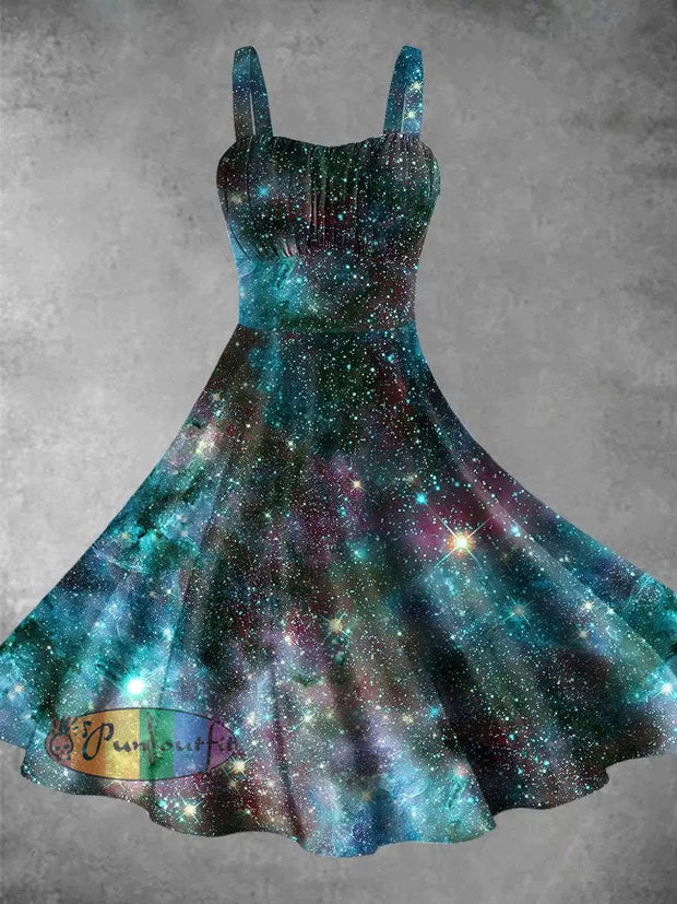 Space Print Backless Dress Colorful / S Dress