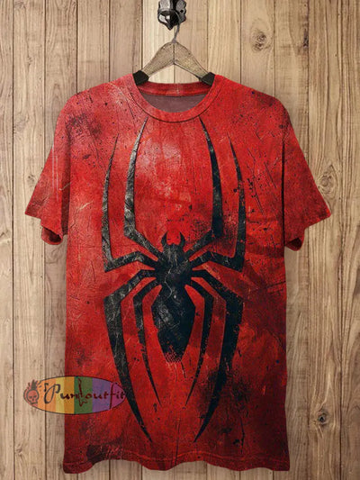 Spider Printed Vintage Fashion Loose Short Sleeve T-Shirt Red / S