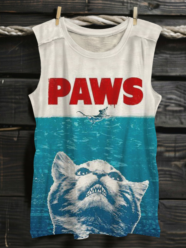 Unisex Paws Cat Vintage Art Print Tank Top