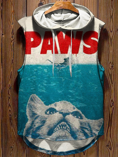 Unisex Cat Paws Print Casual Hooded Tank Top