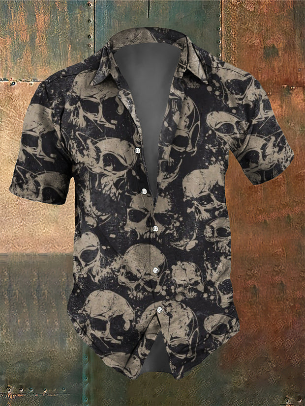 Men's Retro Dark Style Skull Print Short Sleeve Shirt