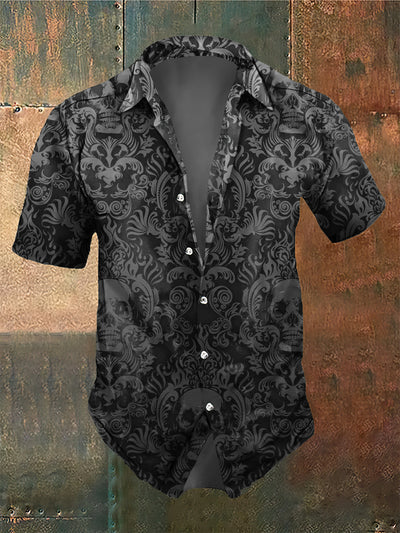 Men's Retro Dark Style Skull Print Casual Shirt