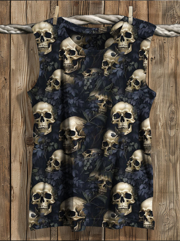 Vintage Skulls Halloween Print Backless Dress