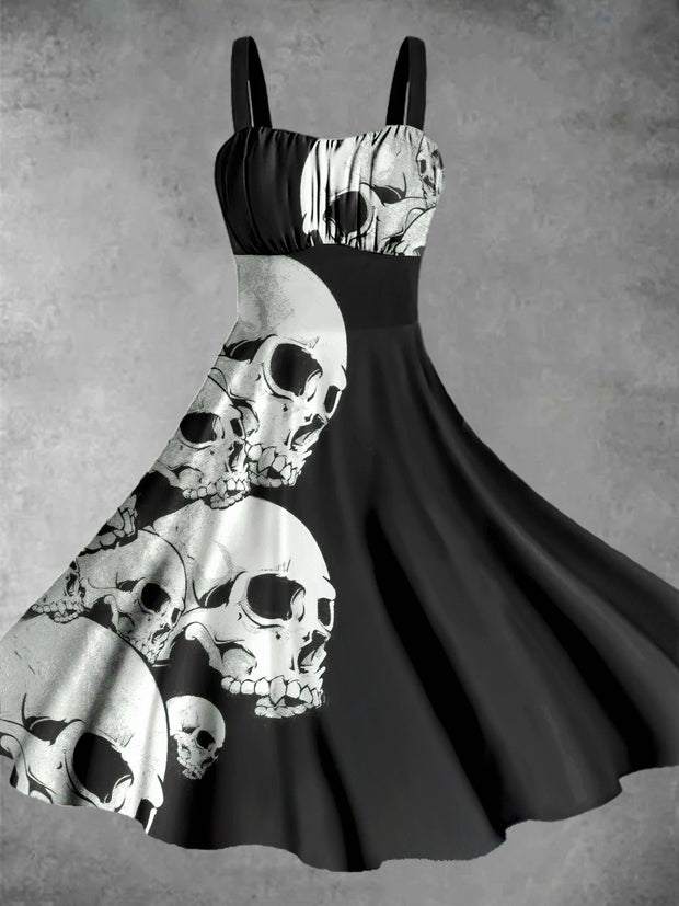 Vintage Skulls Art Print Sleeveless Midi Dress