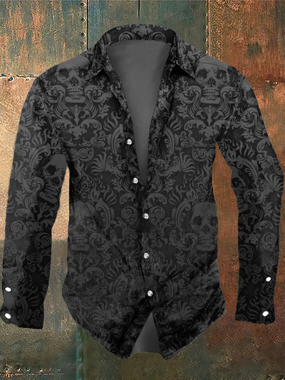 Men's Retro Dark Style Skull Print Long Sleeve Shirt