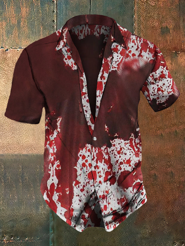 Men's Retro Dark Style Halloween Blood Print Shirt