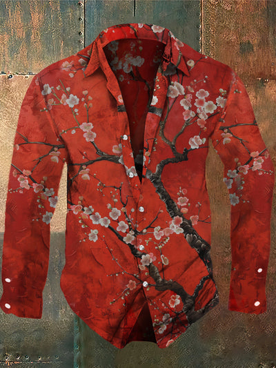 Men's Retro Floral Print Long Sleeve Shirt