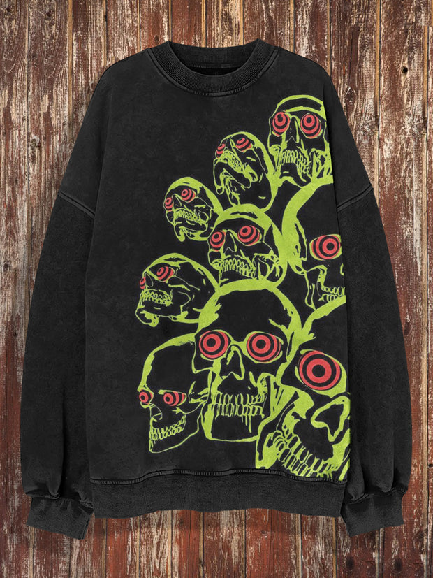 Unisex Green Skull Print Halloween Crew Neck Casual Sweatshirt