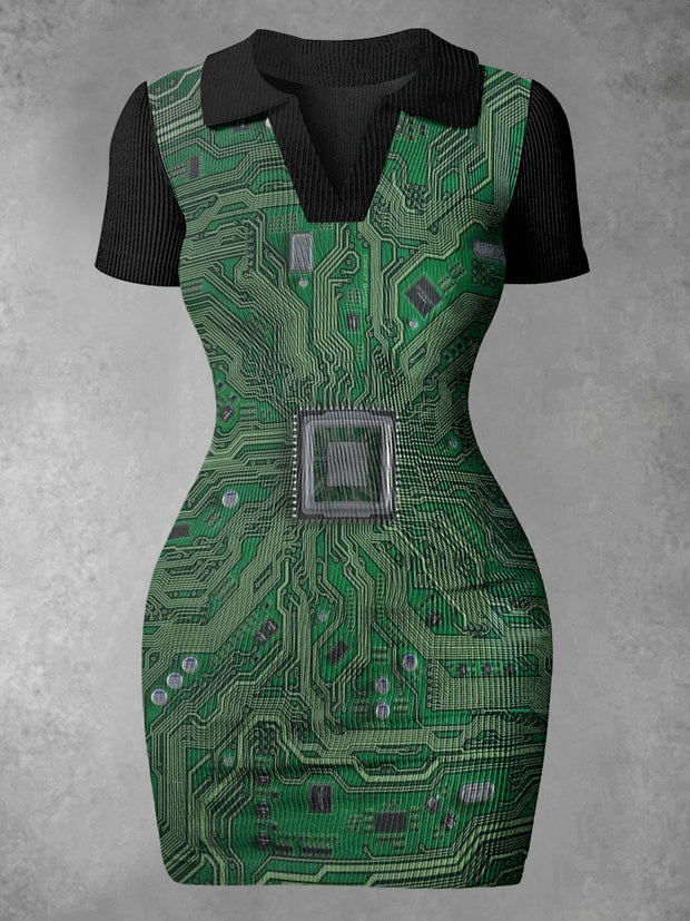 Women's Circuit Board Abstract Print Casual Mini Dress