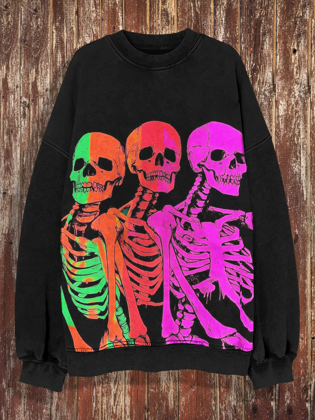 Unisex Abstract Coloful Skulls Print Halloween Crew Neck Casual Sweatshirt