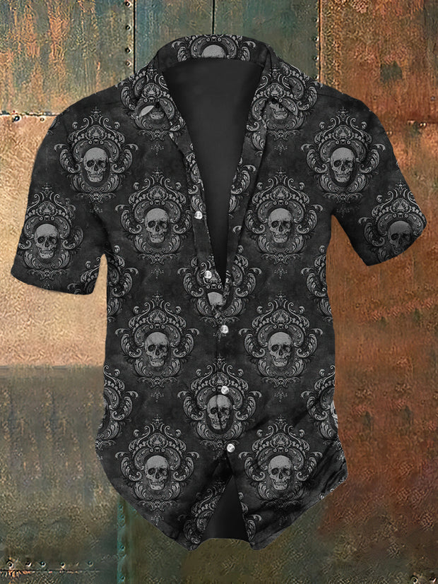 Men's Retro Dark Style Skull Print Casual Vintage Shirt