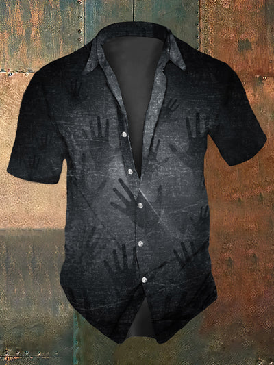 Men's Retro Dark Style Horror Hand Print Casual Shirt