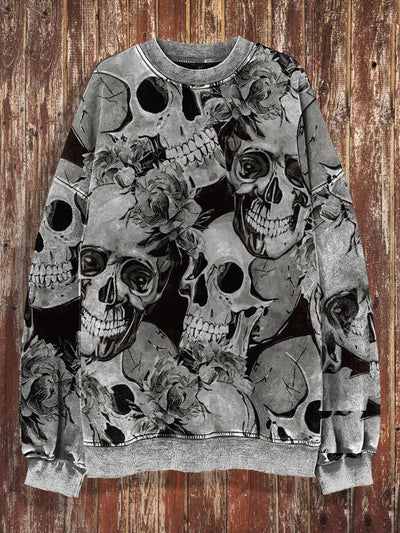 Unisex Skull Print Happy Halloween Crew Neck Casual Sweatshirt