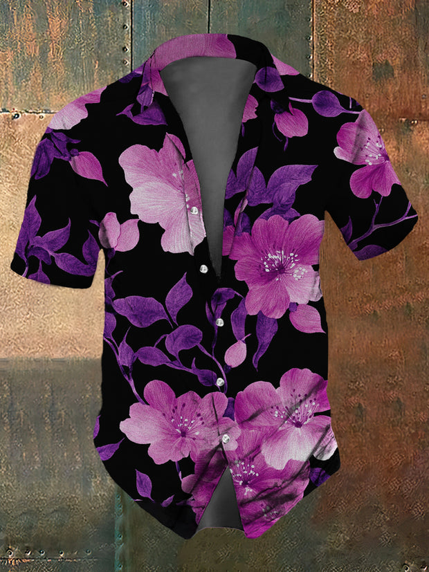 Men's Retro Dark Style Plum Bossom Print Shirt