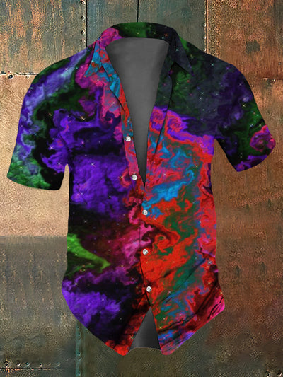 Men's Retro Dark Style Colorful Sky Print Casual Shirt