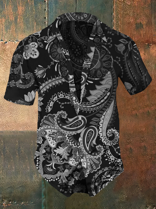 Men's Retro Dark Style  Bohemia Print Casual Shirt