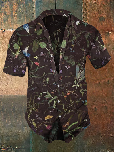 Men's Retro Dark Style Plants Print Casual Shirt