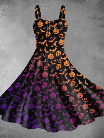 Women's Halloween Gradient Pumpkin Print Suspender Dress