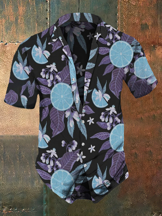 Men's Retro Dark Style Flowers Print Casual Shirt