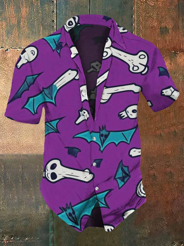 Men's Retro Dark Style Colorful Bats Print Casual Shirt