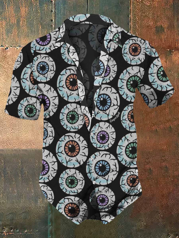 Men's Retro Dark Style Monster Eyes Print Casual Shirt