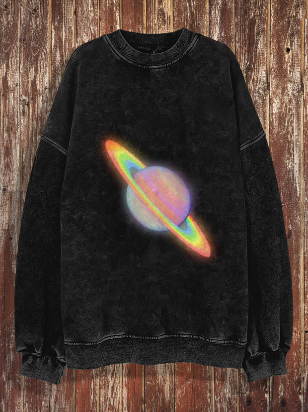 Unisex Fantasy Saturn Print Halloween Crew Neck Casual Sweatshirt