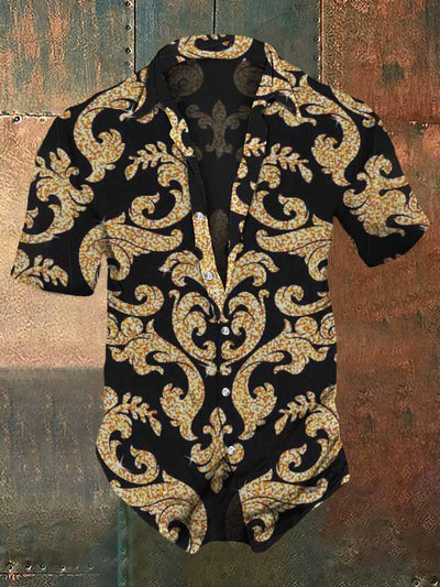 Men's Retro Dark Style Palace Print Casual Shirt