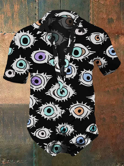 Men's Retro Dark Style Eyes Print Casual Shirt