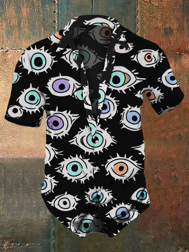 Men's Retro Dark Style Eyes Print Casual Shirt