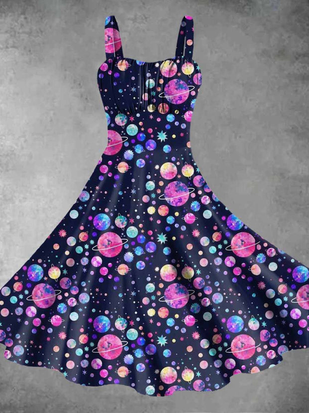 Women's Colorful Planet Print Sling Dress