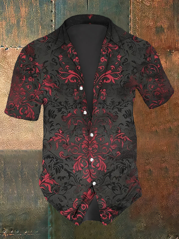 Men's Retro Floral Print Casual Short Sleeve Shirt