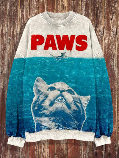 Unisex Paws Cat Print Halloween Crew Neck Casual Sweatshirt