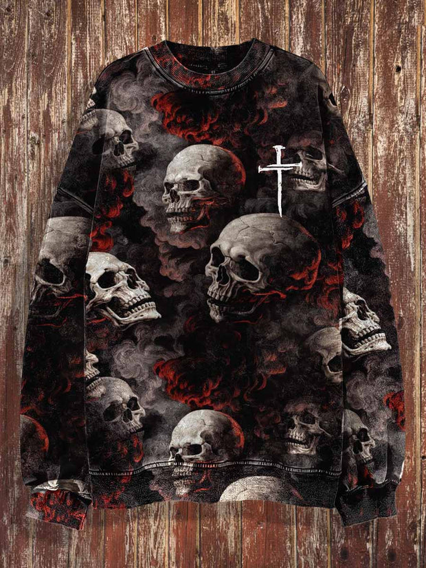 Unisex Skulls And Cross Print Halloween Crew Neck Casual Sweatshirt