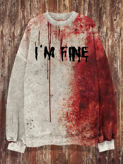 Unisex I`M Fine Print Halloween Crew Neck Casual Sweatshirt