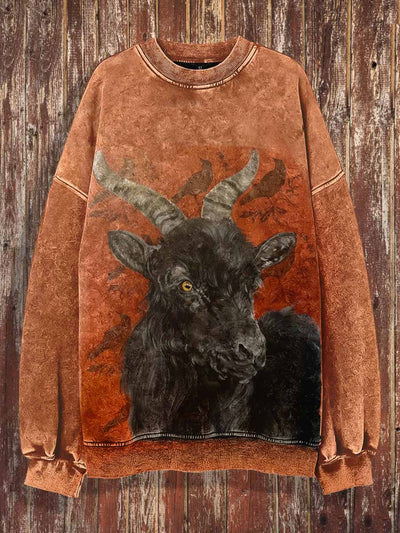 Unisex Abstract Goat Print Halloween Crew Neck Casual Sweatshirt