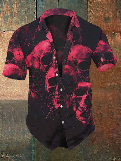 Men's Retro Dark Style Blood Skull Print Casual Vintage Shirt