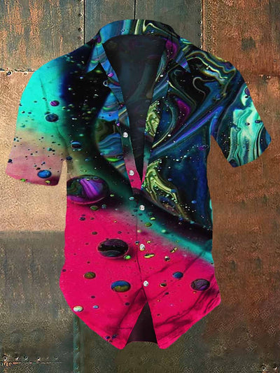 Men's Retro Dark Style Abstract Color Print Casual Vintage Shirt