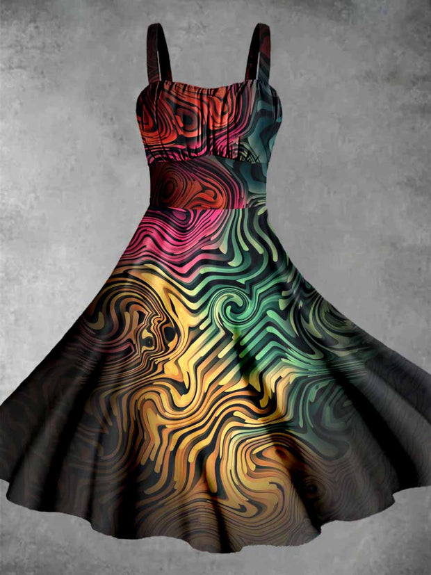 Vintage Abstract Line Halloween Print Sleeveless Midi Dress