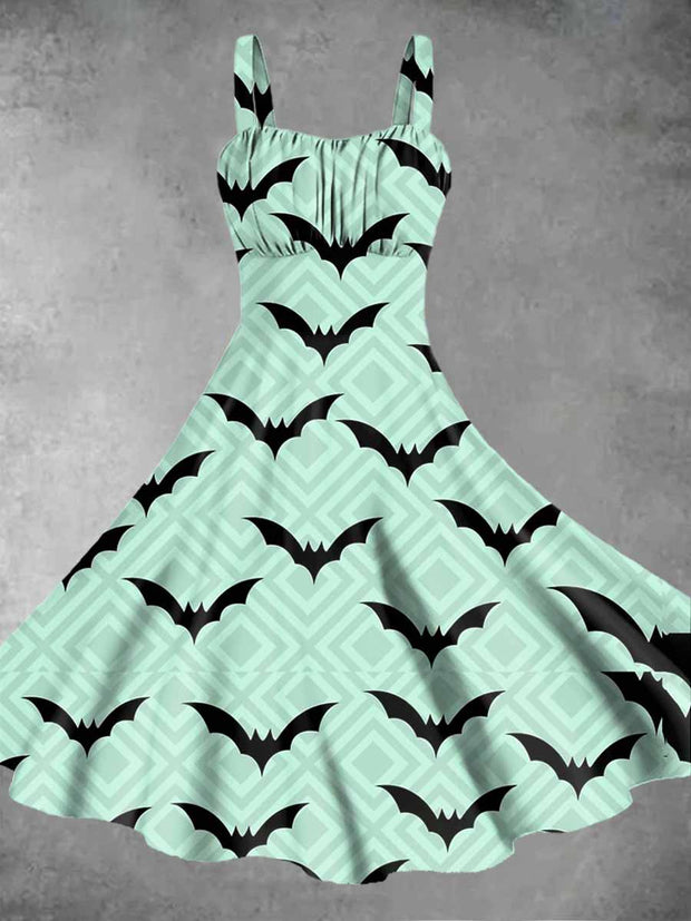 Women's Halloween Bat Print Suspender Dress