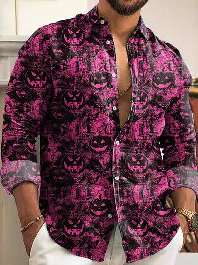 Gentleman Vintage Pink Gothic Pumpkin Art Print Long Sleeve Shirt