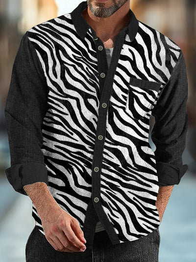 Gentleman Vintage Zebra Print Fall And Winter Corduroy Shirt