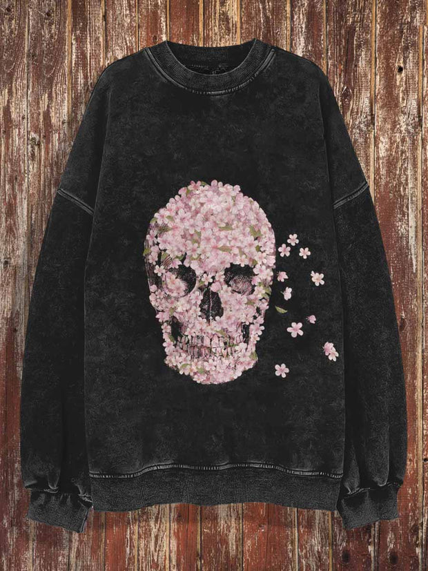 Unisex Rose Skull Halloween Print Crew Neck Casual Sweatshirt