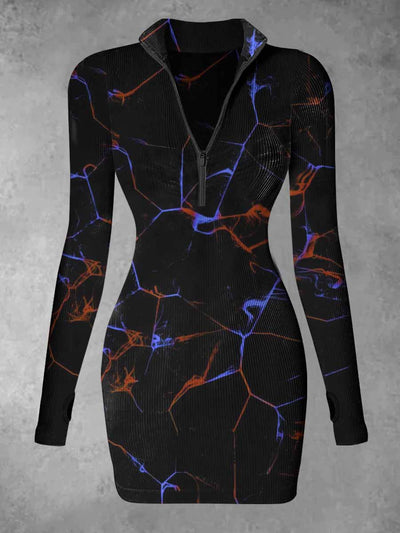 Women's Colorful Lighting Abstract Print Casual Long Sleeve Mini Dress