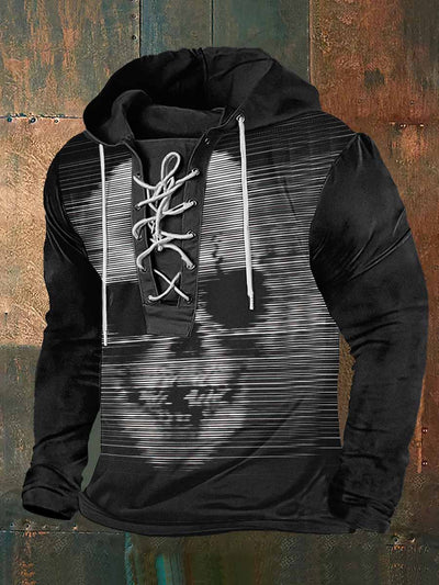 Men's Abstract Skull Art Print Lace-up Sweatshirt